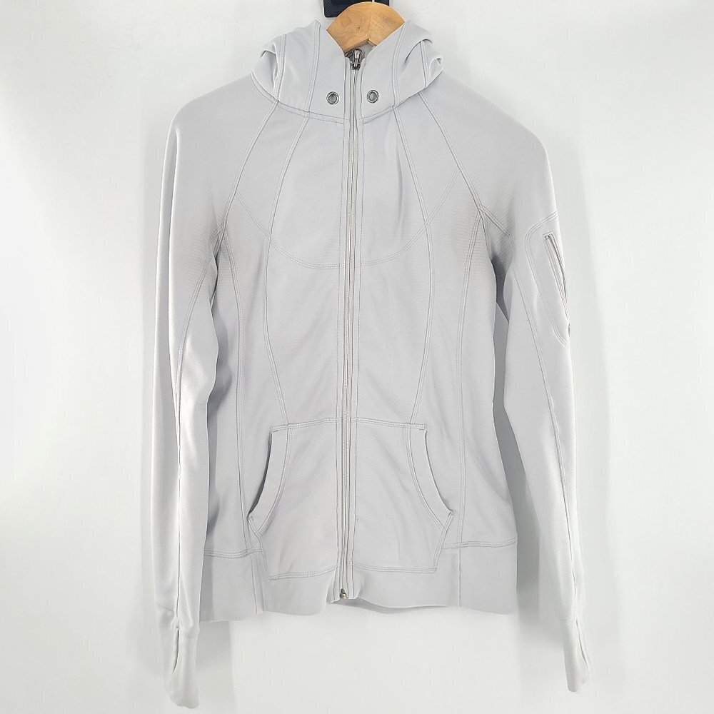 Athleta Skinny Stripe Strength Hoodie Jacket Silver Shimmer SIZE S